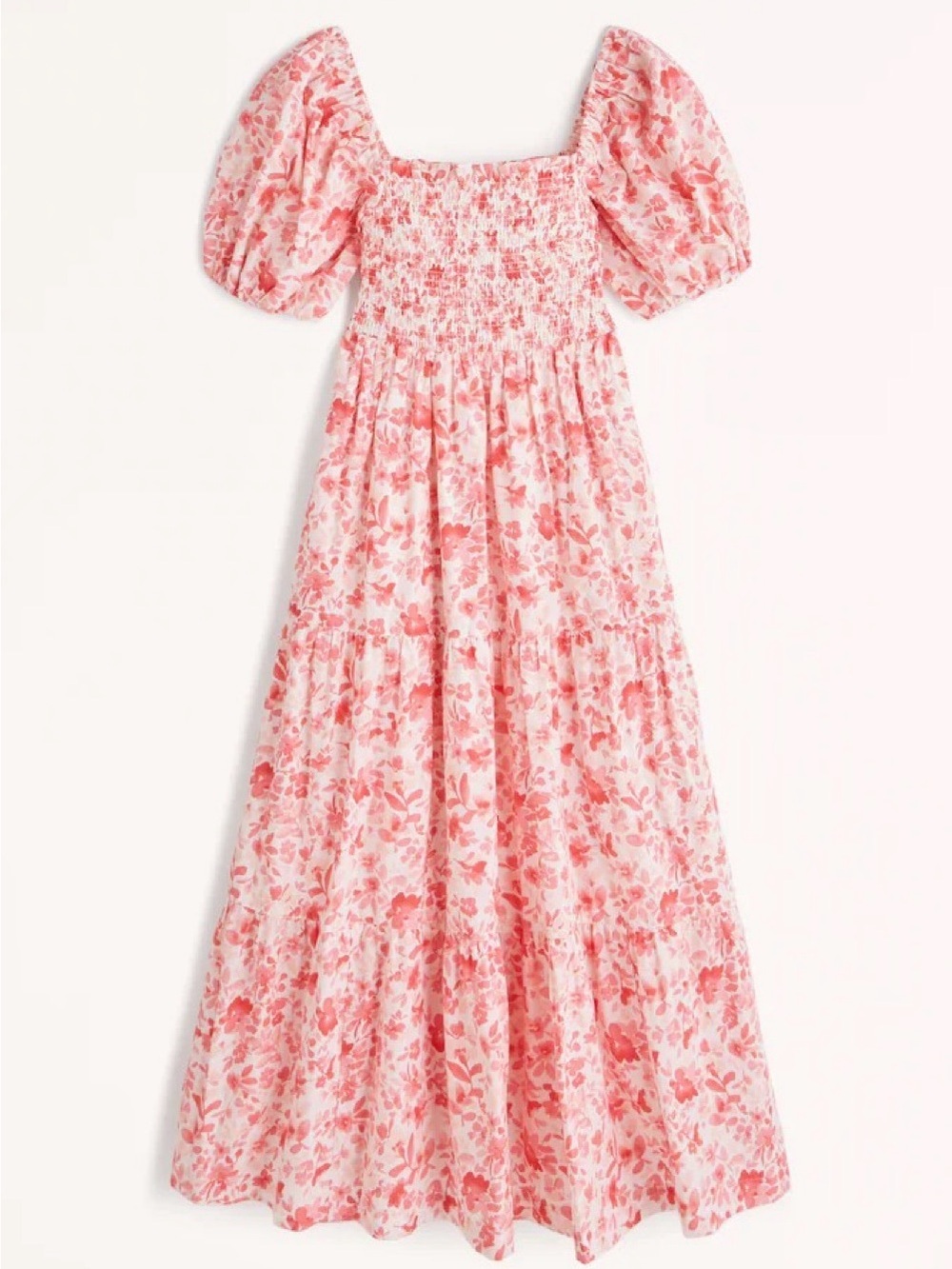Abercrombie & Fitch Pink Floral Puff-Sleeve Smocked Maxi Dress